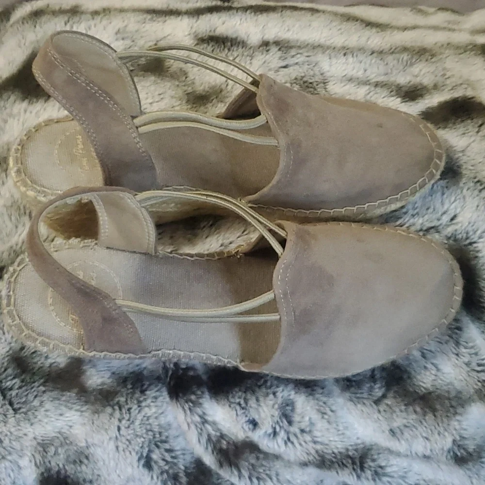 Toni Pons Origens Nuria Suede Espadrilles Elastic Straps Beige Sz 39